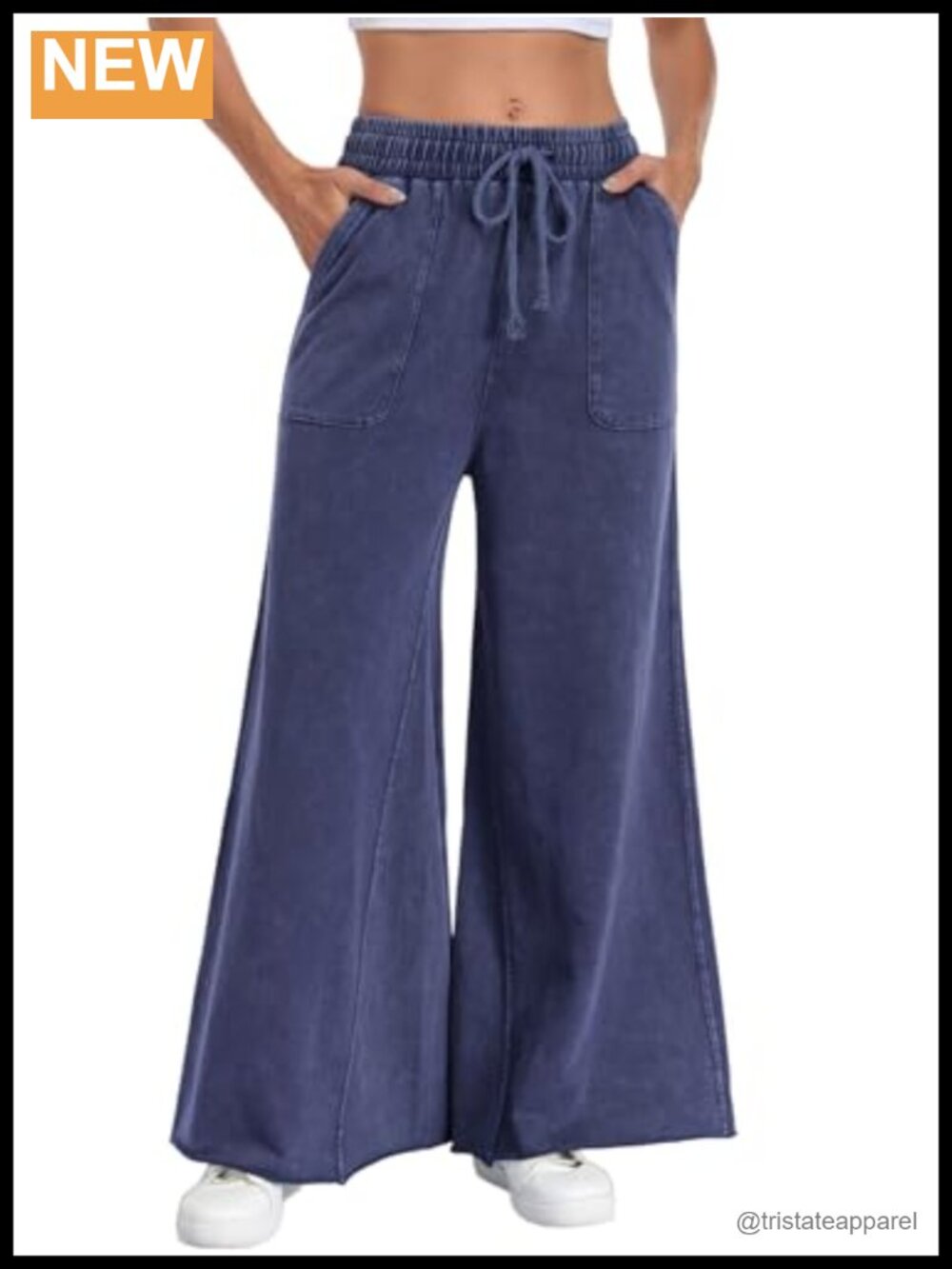 Womens Acid Wash Sweatpants Jeans Wide Leg Baggy Palazzo Pants Raw Hem